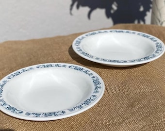 Vintage Pyrex Old Town Blue Soup Bowls | Milk Glass Pasta Dish Set