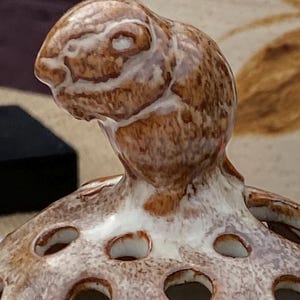 Signed Studio Pottery Mouse Flower Frog Vase – Brown Speckled Ceramic Holder