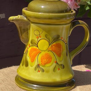 Vintage Schramberg Coffee Set for 6 | Hand Painted West German Pottery | 1970s Olive Floral