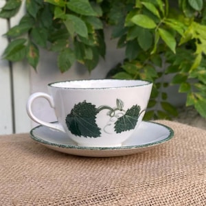 Vintage Poole Pottery Green Leaf Kopp och fat | Anita Harris 1994 | Handmålad engelsk porslin | Botanisk tekopp