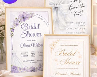 Paquete de invitaciones para despedida de soltera: diseños elegantes con flores y lazos / Tres páginas añadidas / Creado con Canva