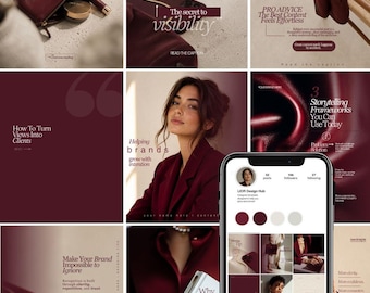Burgundy Editorial Instagram Templates | Canva Content Creator Kit (Digital Download)