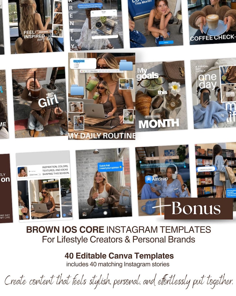 Brown Ios Core Instagram Templates | 40 Canva Posts, 40 Stories ...