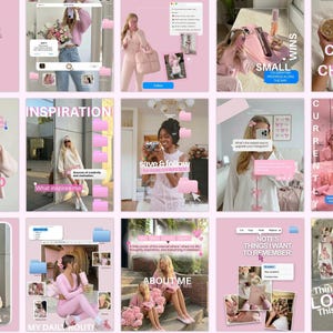 Bundel met roze iOS Core Instagram-sjablonen | 45 Canva-berichten + 45 bijpassende Stories voor persoonlijke merken