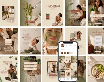 220 Wellness Lifestyle Instagram Templates | Posts, Stories, Carousels | Highlight Covers for Lifestyle Creators & Wellness Coaches
