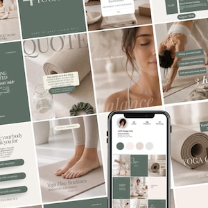 Yoga Instagram Templates for Studios & Coaches | Editorial Canva 100 Posts, Stories, Carousels Templates