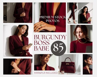 Burgundy Boss Babe Stock Photos | Luxury Feminine Branding Content (MRR PLR Bundle)