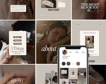 Editorial Personal Brand Instagram Templates | 85 Brown Canva Posts, Stories & Carousels for Content Creators|Coaches