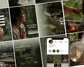 Pode incluir: Uma exibição digital de uma página de perfil do Instagram para o LIOR Design Hub, apresentando uma grade de modelos de redes sociais em tons de verde sálvia e neutros, exibindo conteúdo educacional sobre a regulação do sistema nervoso.