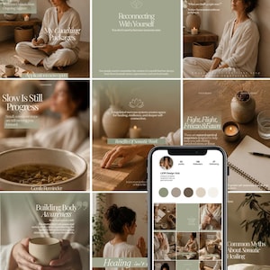 100 Instagram-mallar för somatiska coacher | Canva-inlägg och berättelser i redaktionell stil för coacher inom nervsystemet