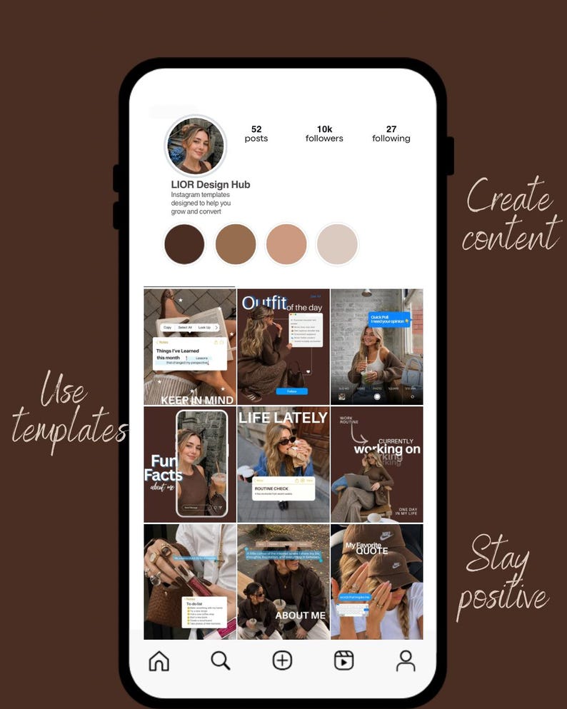 Brown Ios Core Instagram Templates | 40 Canva Posts, 40 Stories ...