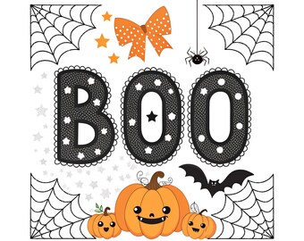 PNG de Halloween con encaje Boo, PNG de Halloween, Diseño de sublimación lindo y espeluznante, Clip art de fantasma con lazo, Descarga instantánea