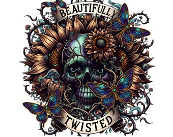 Calavera gótica PNG, Pesadilla de Halloween PNG, Calavera floral por sublimación PNG, Imágenes prediseñadas de girasol, Descarga digital