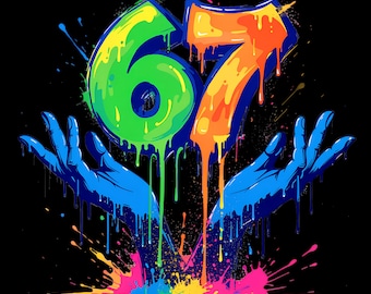Neon 67 png, 6 7 png, Six Seven 6 7 halloween png, Six Seven Shirt, 67 png, Kids Clipart, Descarga instantánea
