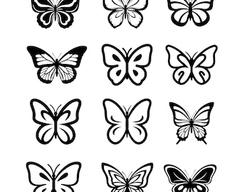 Paquete de archivos SVG de mariposas / 12 diseños de mariposas / Archivos de corte para Cricut / Silueta de mandala floral / Descarga instantánea