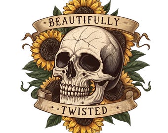 Calavera gótica PNG, Halloween PNG, Calavera floral para sublimación PNG, Imágenes prediseñadas de girasol, Descarga digital