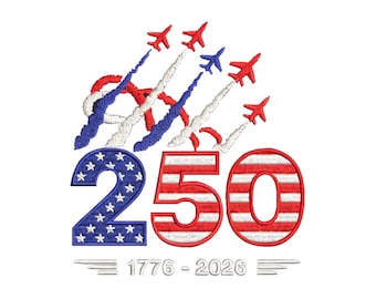 PNG del 250 aniversario de EE. UU., diseño de avión de combate patriótico, gráfico de Estados Unidos 250 (1776-2026), 4 de julio, descarga instantánea.