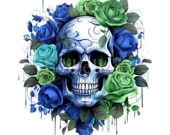 Calavera floral PNG, Calavera de Halloween PNG, Diseño de sublimación de Halloween, Imágenes prediseñadas, Descarga digital
