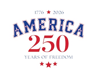 PNG del 250 aniversario de EE. UU., 250 años de libertad en Estados Unidos, gráfico retro americano, PNG del 4 de julio, imágenes prediseñadas, descarga instantánea.