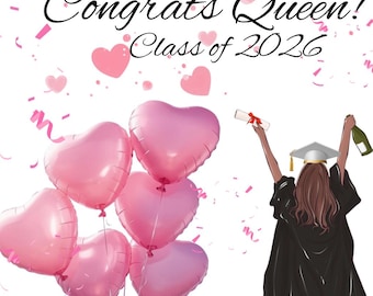 Girly Abschlusskarte Klasse von 2026 | Rosa Glückwunsch Königin Printable (digitaler Download)