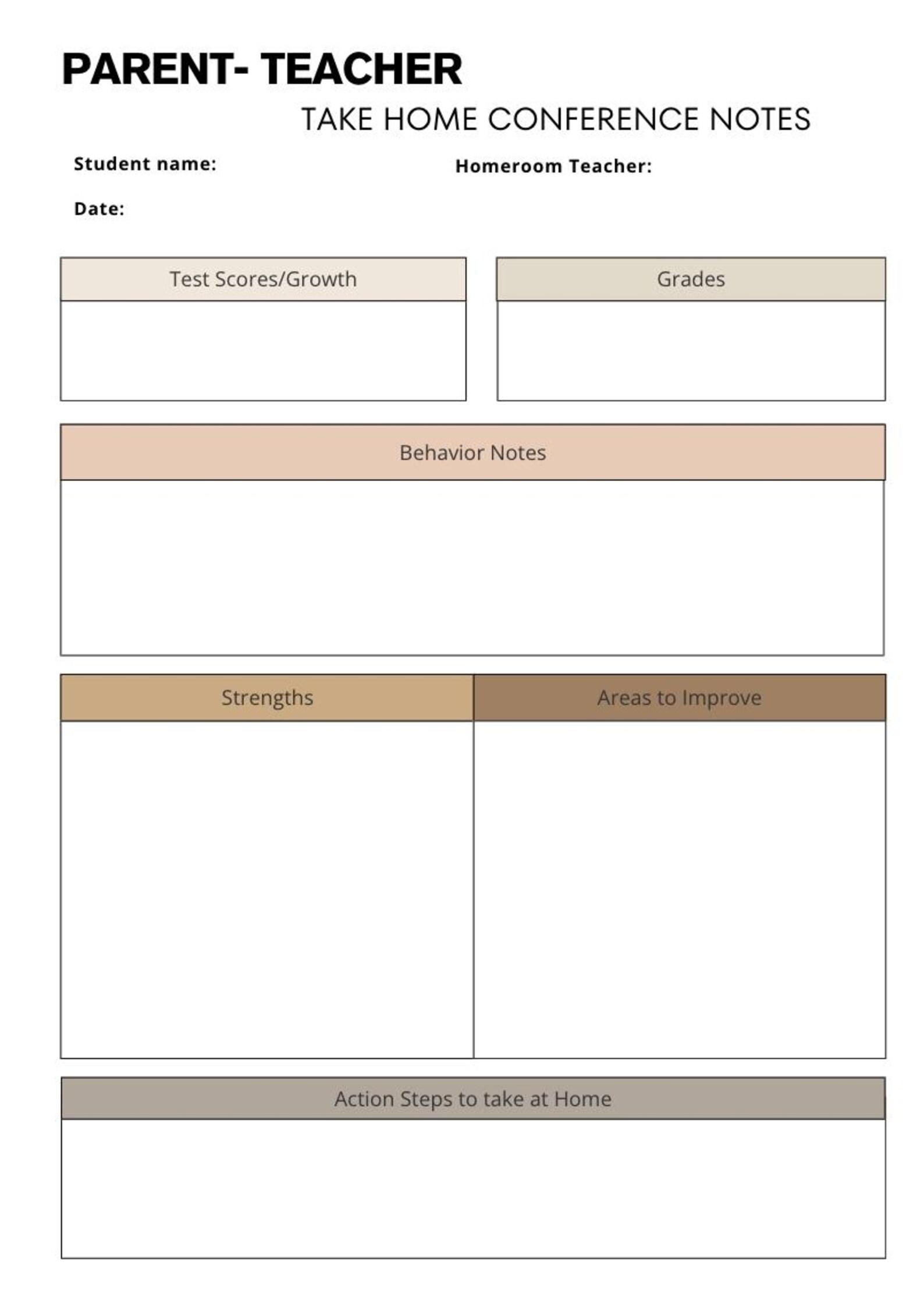 Editable Parent Teacher Conference Notes Template | Printable ...