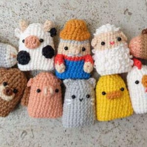 Farm Animal Finger Puppet set for Babies Crochet Educational Gift Toddlers Speech Therapy Horse Cat Cow Llama Dog Chicken Pig Montessori