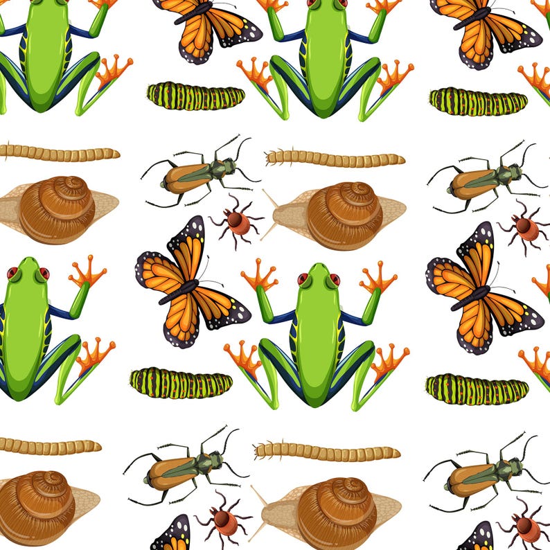 Rainforest Amphibian & Insect Chart Fabric, Continuous Cut From 1/2 ...
