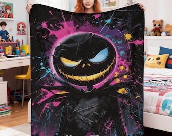 Nightmare Before Christmas gepersonaliseerde kindernaamdeken, zachte flanellen deken op maat, terug naar school en dagelijks comfortcadeau