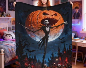 Nightmare Before Christmas aangepaste naam aandenken deken, lichtgewicht plaid voor het hele seizoen, gepersonaliseerd cadeau voor elke gelegenheid