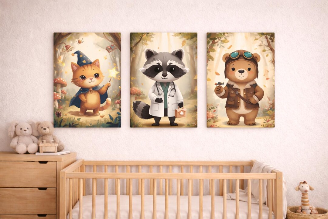 Woodland Animal Nursery Wall Art Set of 3, Cute Forest Animal Prints ...