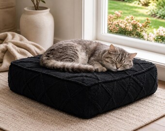 Boho Textured Pet Bed, Washable Quilted Pet Sofa, Cozy Cat Dog Cushion