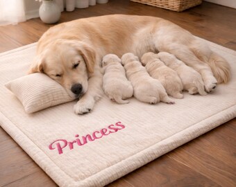 Personalized Pet Birth Mat, Custom Whelping Bed, Washable Corduroy Pad