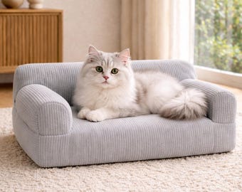 Personalized Corduroy Pet Sofa Bed, Embroidered Dog Couch, Cat Furniture, Orthopedic Cushion