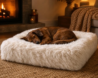 Long Plush Calming Pet Bed, Anxiety Relief Dog Cat Cushion, Orthopedic Support Rectangle Nest