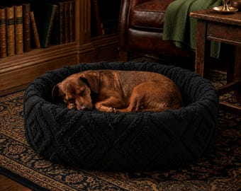 Black Boho Tufted Chenille Pet Cushion, Washable Cozy Calming Dog Bed