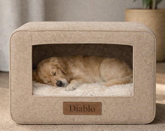 Personalized Felt Pet Cave Bed, Cozy Cat House, Washable Pet Nook