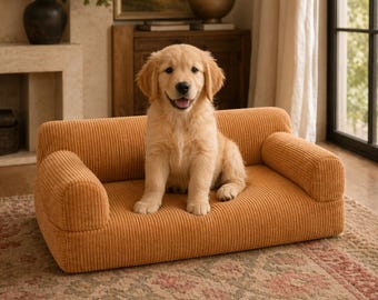 Personalized Corduroy Pet Sofa Bed, Embroidered Dog Couch, Modern Cat Furniture