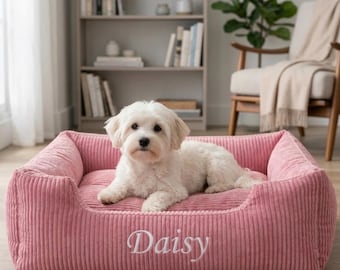 Personalisiertes Cord-Haustierbett, gesticktes Katzen-Hundesofa, gemütliches waschbares Haustierzubehör
