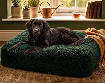 Long Plush Calming Pet Bed, Orthopedic Support, Easy Clean Rectangle Cushion