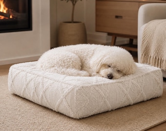 Boho Textured Pet Cushion, Washable Cozy Dog Cat Bed, Minimalist Sofa Nest