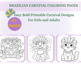 Brazilian Carnival Coloring Book | 30 Bold, Easy Pages (PDF Pattern)