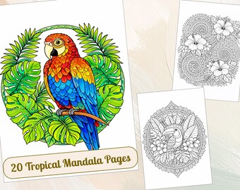 Tropical Animal Mandala Coloring Book – Jungle Flower Designs (PDF Pattern)