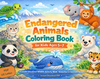 Endangered Animals Coloring Book Printable | Kids Activity PDF | Homeschool Learning Ages 5–7