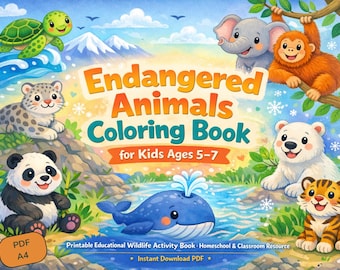 Livre de coloriage animaux en voie de disparition à imprimer | Activité pour enfants PDF | Enseignement à domicile pour les 5-7 ans