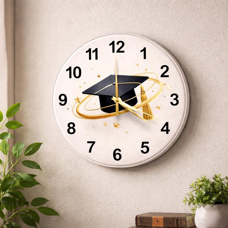 Graduation Cap Orbit Glass Clock | Academic Achievement Wall Decor ...