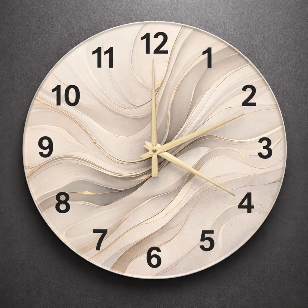 Neutral Clock Display Abstract Swirl Glass Wall Clock | Neutral Line Art for Calm Modern Home ...