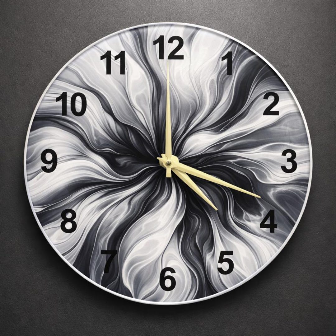 Reloj de pared de cristal monocromático con remolino / Reloj de arte ...