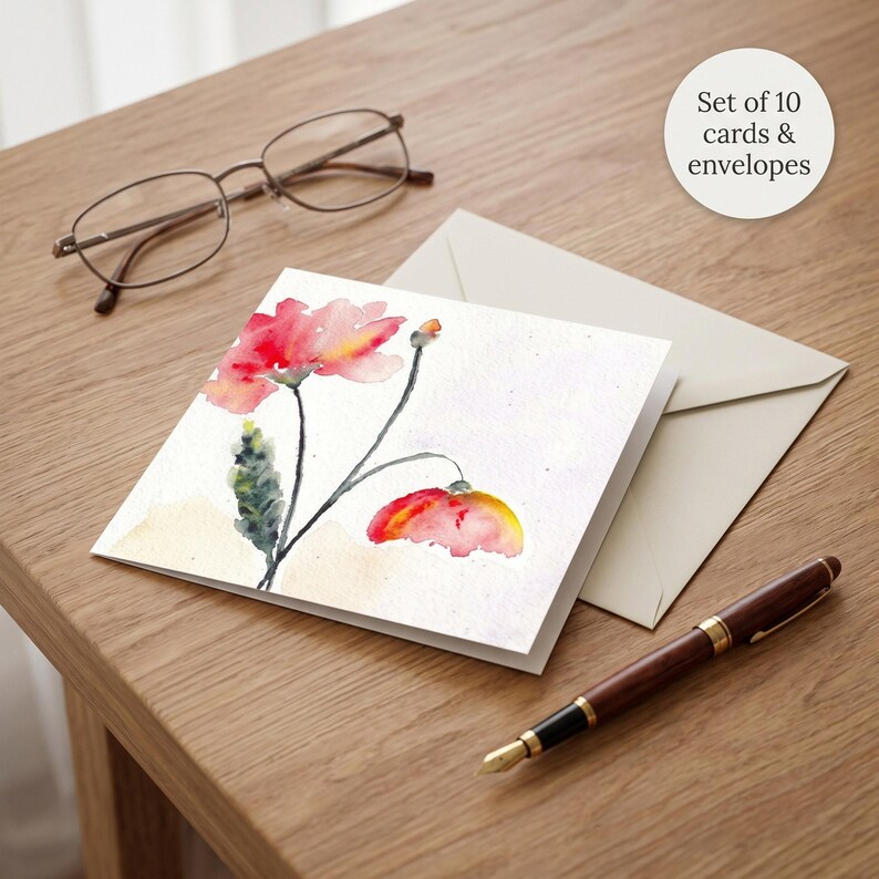 Floral Note Cards With Envelopes Set Of 10 Square Blank Notes 