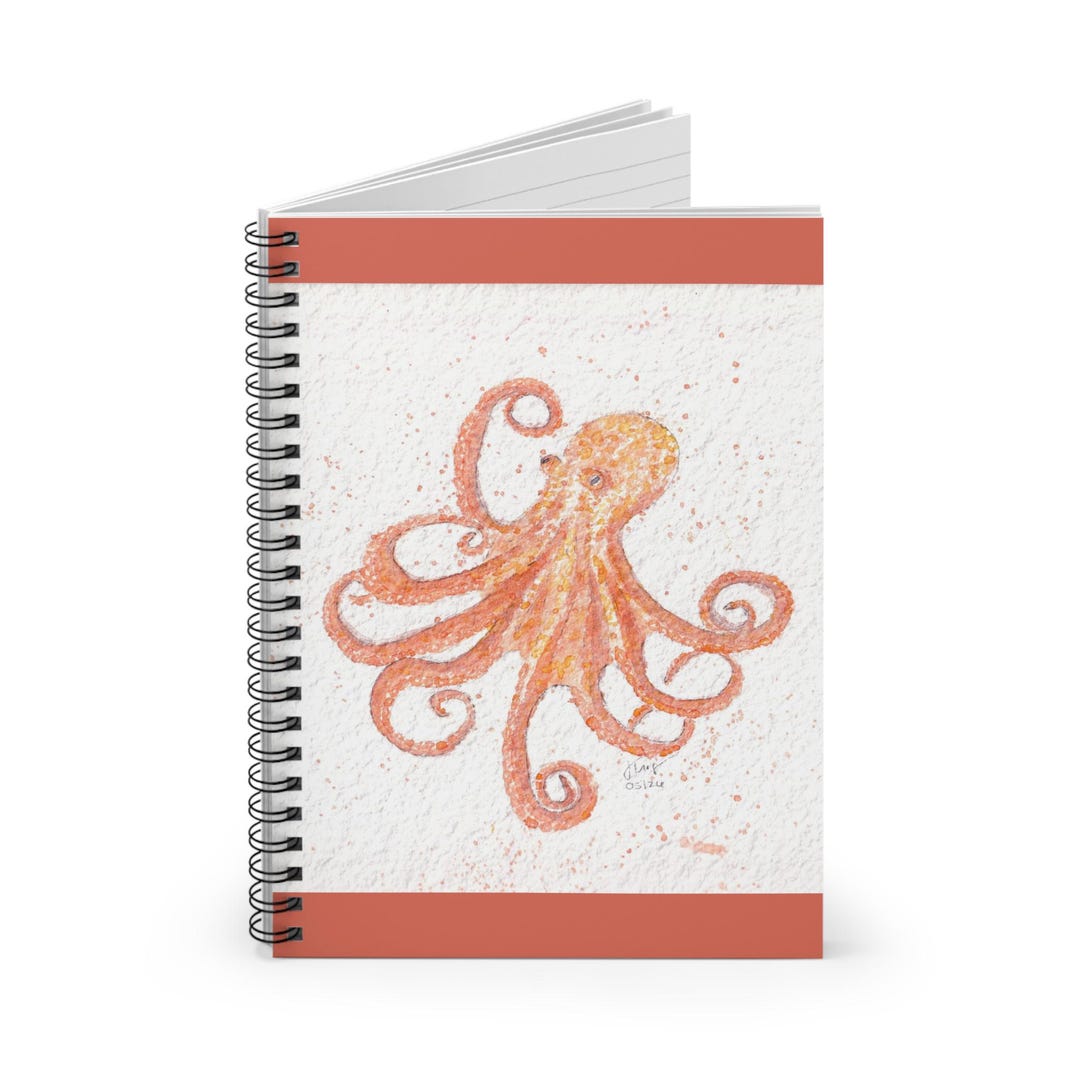 Octopus Notebook Coral Octopus Spiral Notebook | Coastal Sea Life Journal, Ocean ...