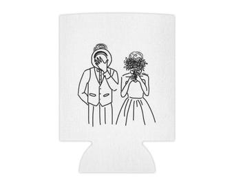 Groom Squad Est. 2026 Can Cooler | Minimal Bride and Groom Illustration